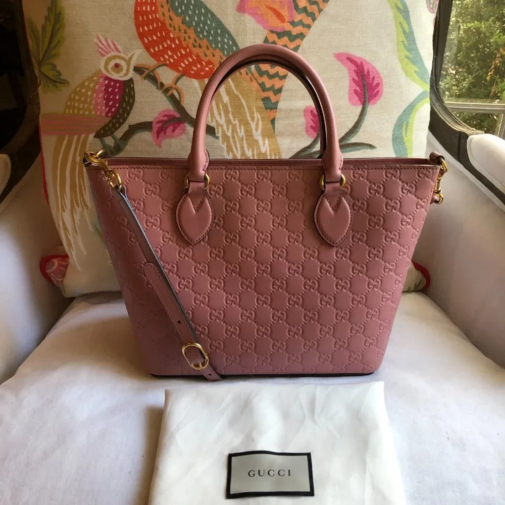💗 GUCCI Guccissima Small Zippered Bucket Tote Satchel in Rose